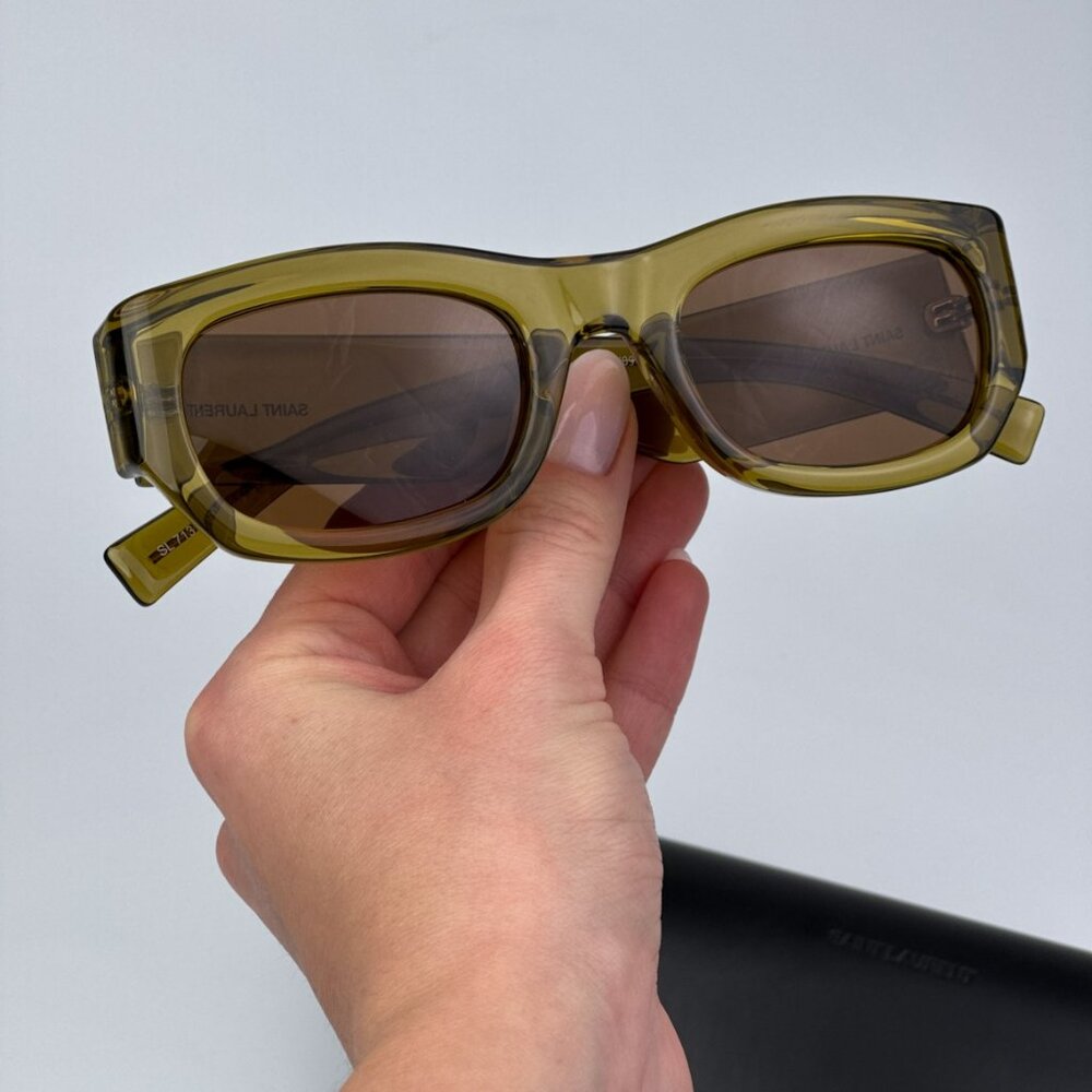 Saint Laurent Sl713 004 Brand New Sunglasses Acid Green Brown Rectangle Unisex